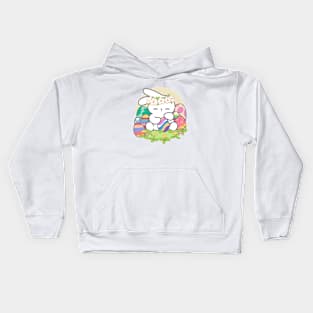 The Joy of Easter: Loppi Tokki cute bunny Surrounded by Colorful Eggs! Kids Hoodie